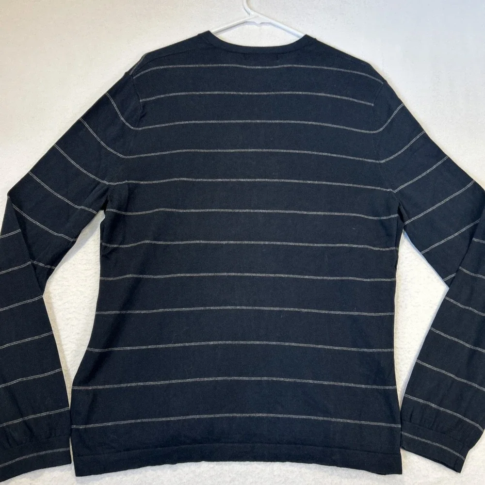Banana Republic Mens Large Blue Striped Silk Cashmere V-Neck Sweater Luxury Knit
